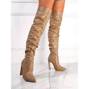 Sz 6.5 Over-the-Knee Slouch Pointed Toe High Shaved Block Heel
